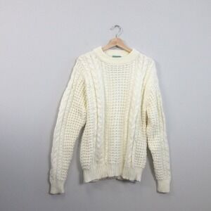 Outreach Cable Knit Sweater Women L Ivory Acrylic Fisherman Pullover Vtg 516